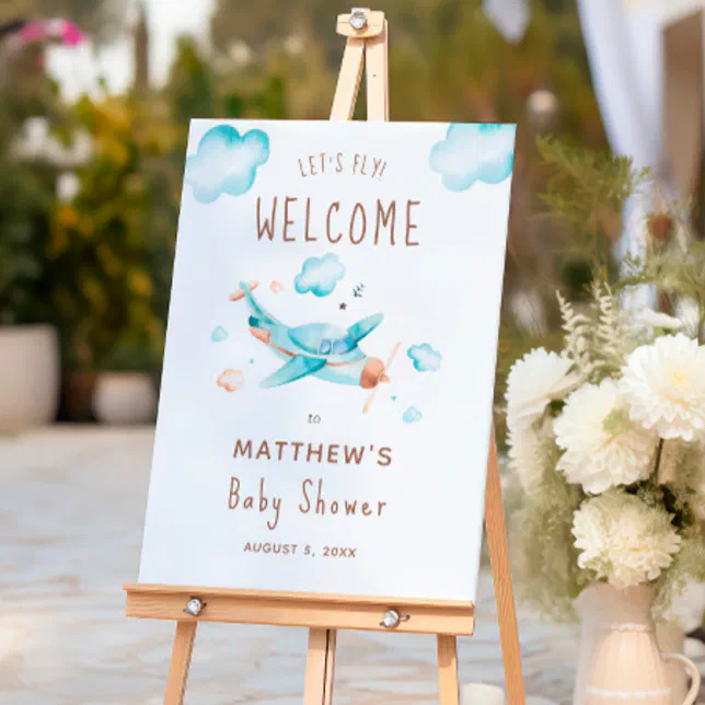 Blue Toy Airplane Boy Baby Shower Welcome Sign | Zazzle