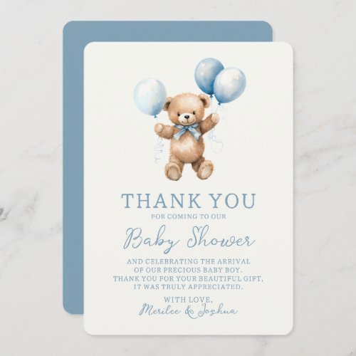 Blue Toy Bear Baby Boy Baby Shower Thank You Card