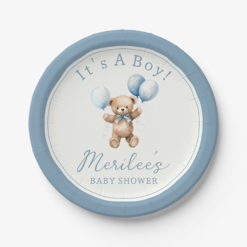 Blue Toy Bear Balloons Baby Boy Baby Shower Paper Plates
