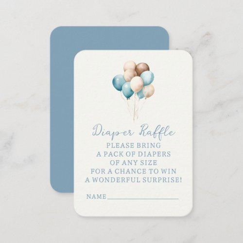 Blue Toy Bear Balloons Baby Shower Diaper Raffle Enclosure Card