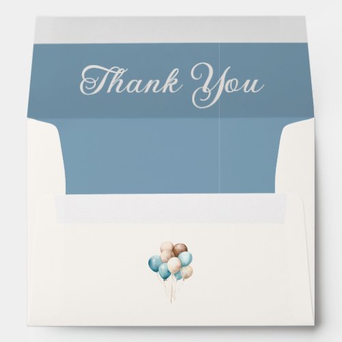 Blue Toy Bear Balloons Baby Shower Thank You Envelope