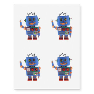 Blue toy robot waving hello temporary tattoos
