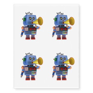 Blue toy robot with bullhorn temporary tattoos
