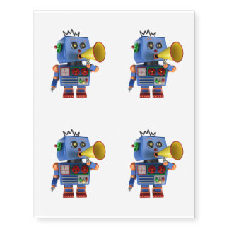 Blue toy robot with bullhorn temporary tattoos