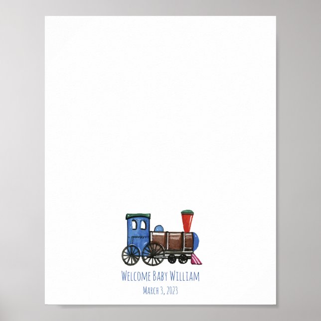 Blue Toy Train Fingerprint Guest Book (Front)