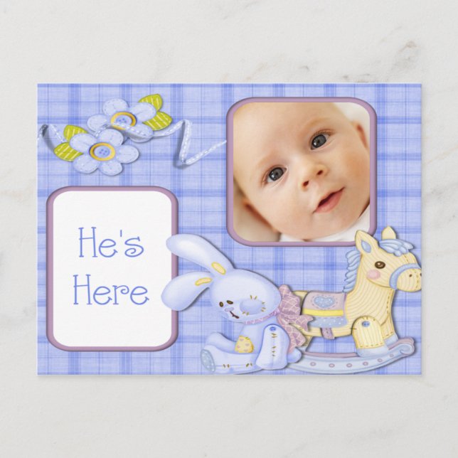 Blue Toys Photo Birth Announcement (Front)