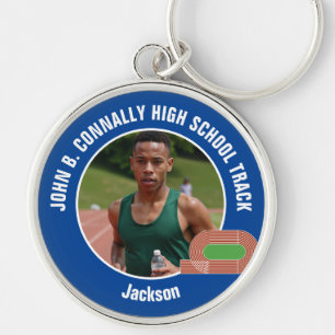 Blue Track & Field Photo High School Athlete Keychain