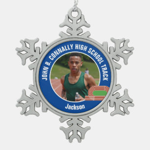 Blue Track & Field Photo High School Athlete Snowflake Pewter Christmas Ornament