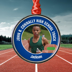 Blue Track & Field Photo High School Christmas Metal Ornament