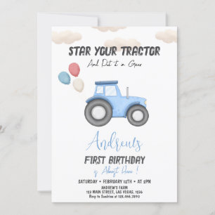 Blue Tractor any age, Farm Boy birthday  Invitation