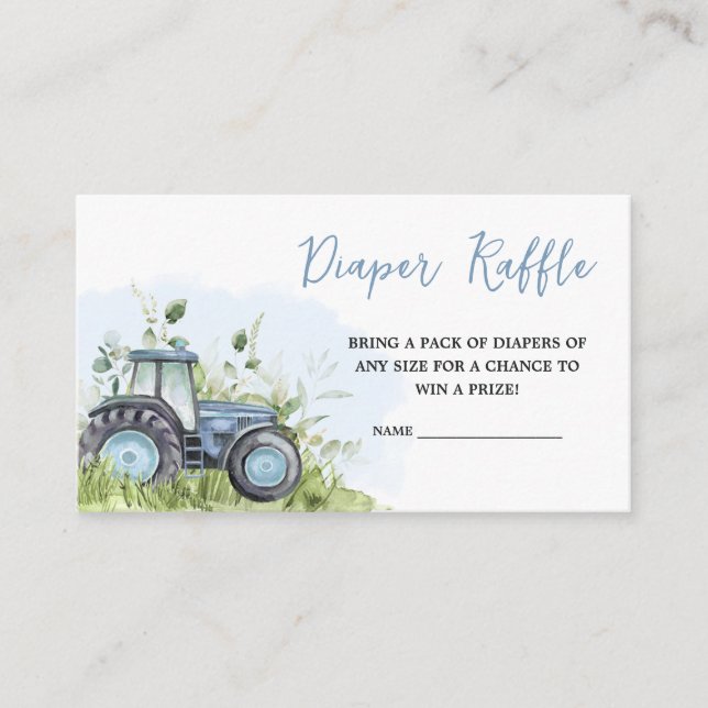 Blue Tractor Baby Shower Diaper Raffle Enclosure Card (Front)