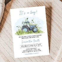 Blue Tractor Baby Shower  Invitation