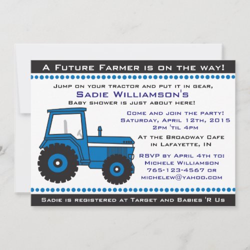 Blue Tractor Baby Shower Invitation