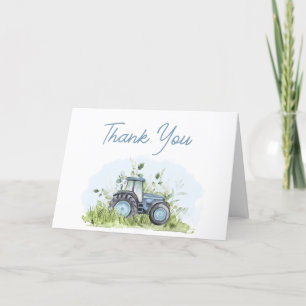 Blue Tractor Baby Shower Letterpress Thank You Card