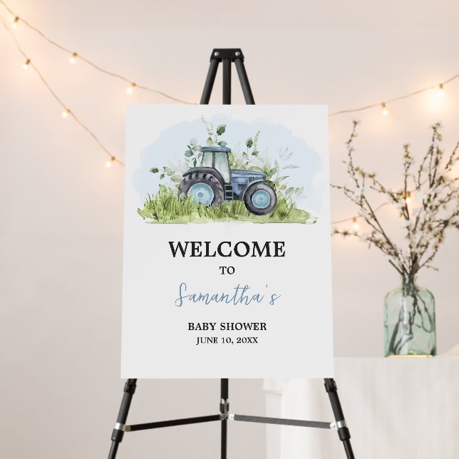 Blue Tractor Baby Shower Welcome Sign (In Situ (Stand))