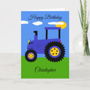 Blue Tractor Birthday Card