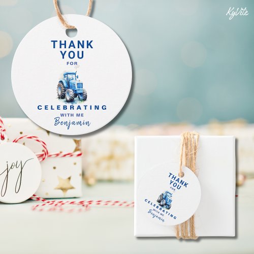 Blue Tractor Birthday Circle Favor Gift Tag 