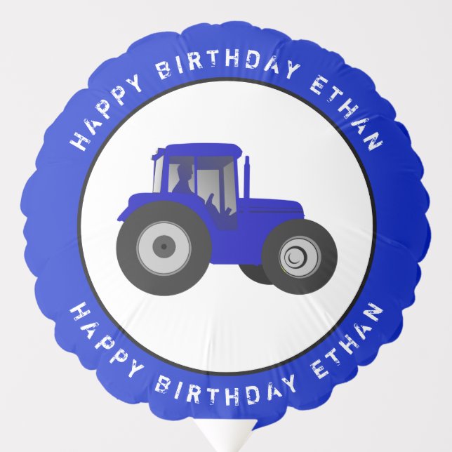 Blue Tractor Birthday Custom Balloon (Front)