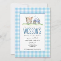 Blue Tractor Birthday, Farm Birthday Invitation 