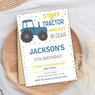 Blue Tractor Birthday Invitations