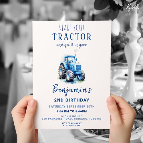 Blue Tractor Birthday Invite Start Your Tractor