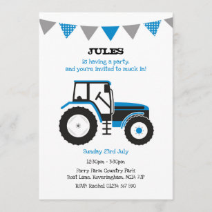 Blue Tractor Birthday Invitations Zazzle