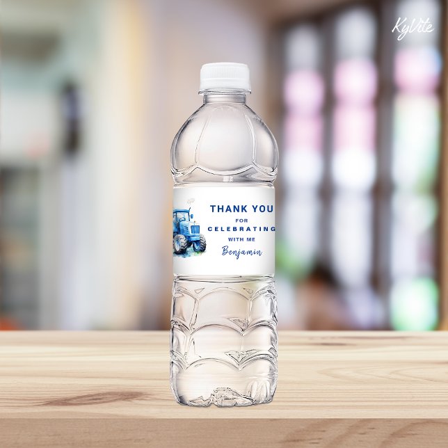 Blue Tractor Birthday Water Bottle Label Wrapper (Creator Uploaded)