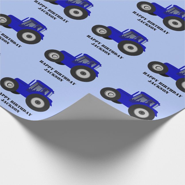 Blue Tractor Birthday Wrapping Paper (Corner)
