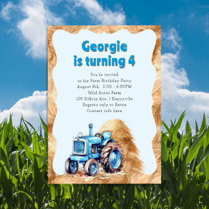 Blue Tractor Boys Birthday Party Invitation