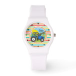Blue Tractor; Bright Rainbow Stripes Watch at Zazzle