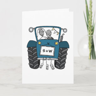 Blue Tractor Country Wedding Card