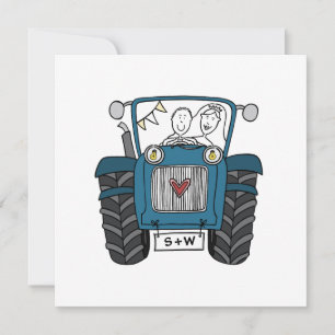 Blue Tractor Country Wedding Evening Reception Invitation