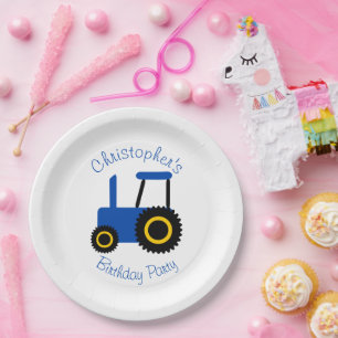 Blue Tractor Design Birthday Party Paper Plates