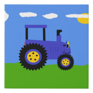 Blue Tractor Design Faux Canvas Print