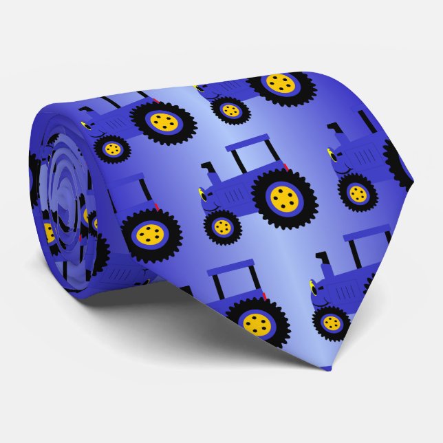 Blue Tractor Design Neck Tie (Rolled)