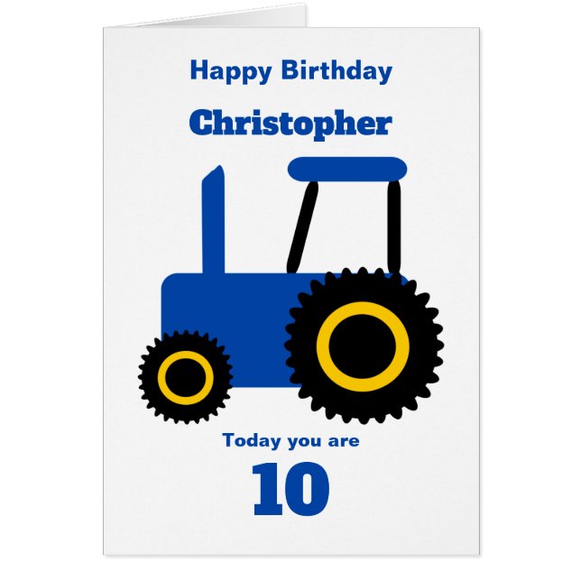 Blue Tractor Design Personalised Birthday Cards (Front)
