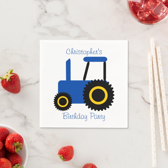 Blue Tractor Design Personalised Birthday Party Napkins (Insitu)