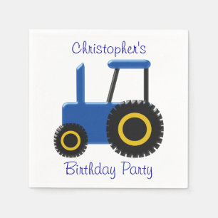 Blue Tractor Design Personalised Birthday Party Paper Napkins