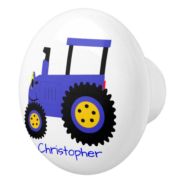 Blue Tractor Design Personalised Ceramic Knob (Right)