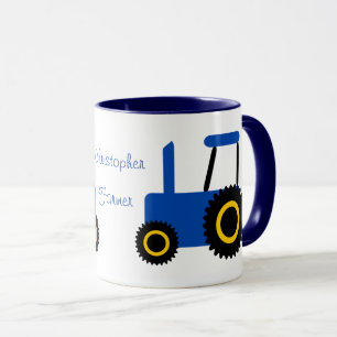 Blue Tractor Design Personalised Mug