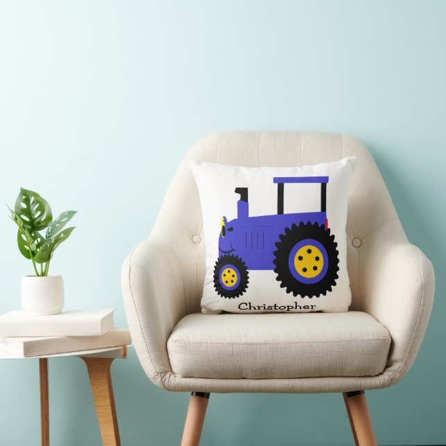 Blue Tractor Design Personalised Throw Pillow (Chair)