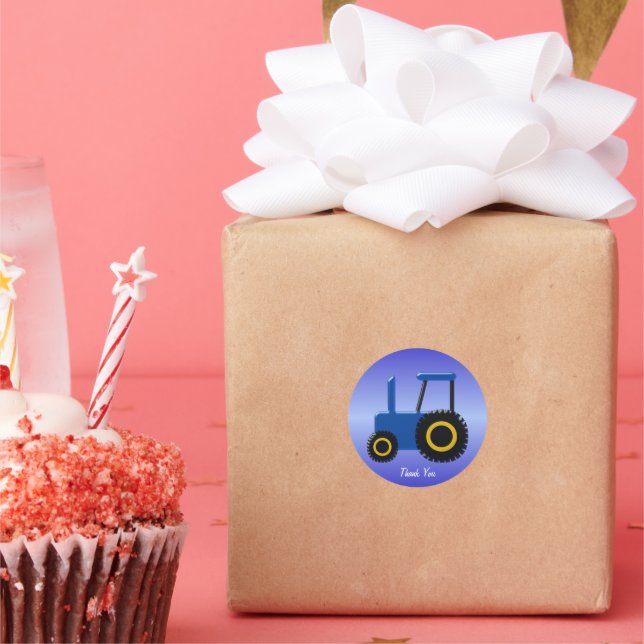 Blue Tractor Design Thank You Classic Round Sticker (Party)