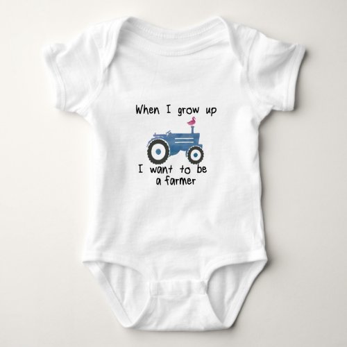 Blue tractor  duck I want to be a farmer design Baby Bodysuit