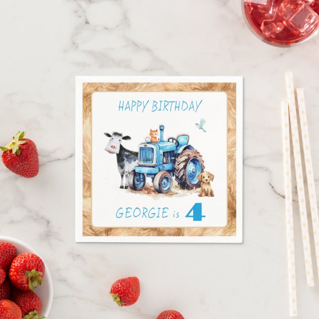 Blue Tractor Farm Birthday Party Napkins (Insitu)