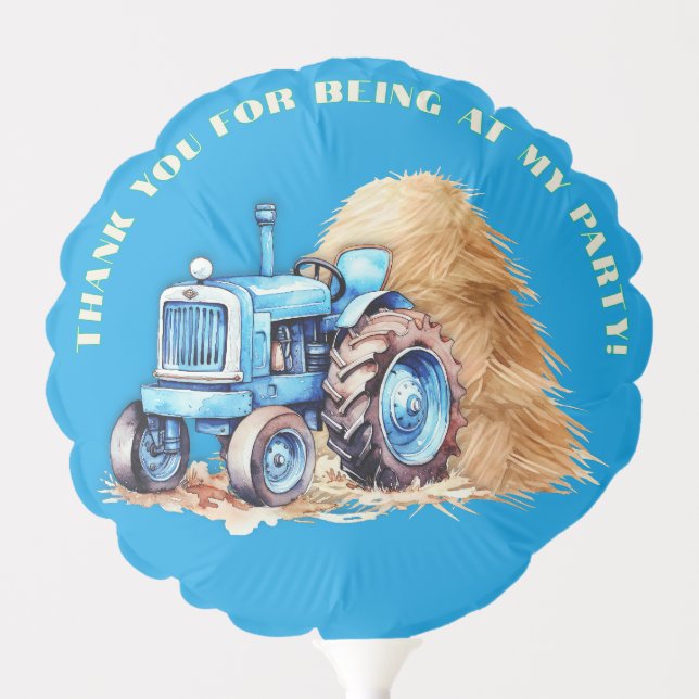 Blue Tractor Farm Birthday Thank You Balloon (Front)