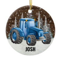 Blue Tractor Farm Vehicle Rustic Christmas Ceramic Ornament