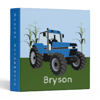 Blue Tractor Farmer Corn Design 3 Ring Binder