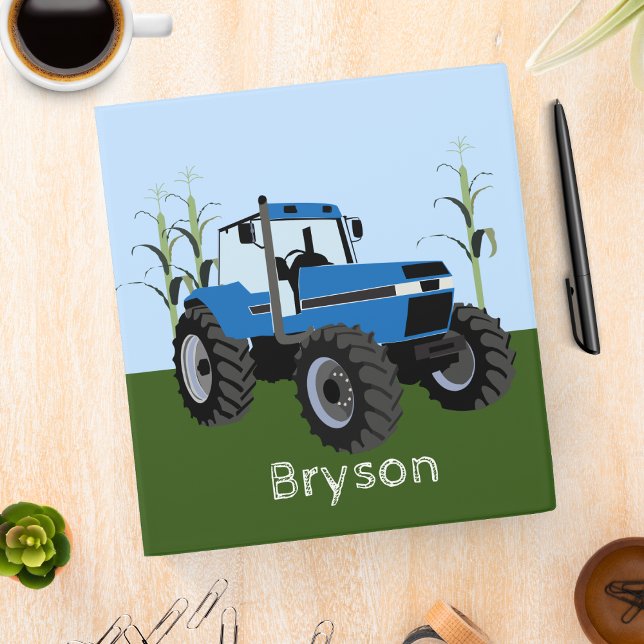 Blue Tractor Farmer Corn Design 3 Ring Binder (Blue Farm Tractor 3-Ring Binder)