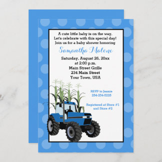 Blue Tractor Farming Baby Shower Invitation