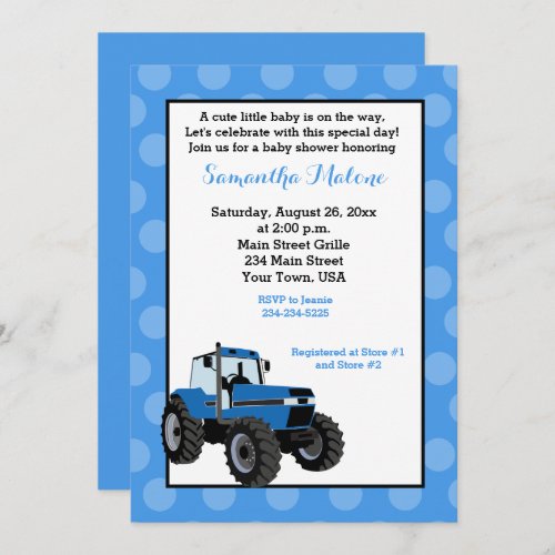 Blue Tractor Farming Baby Shower Invitation 2